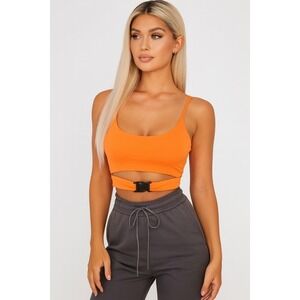 Women's Neon Orange Buckle Crop Tank Top‎ Size Small